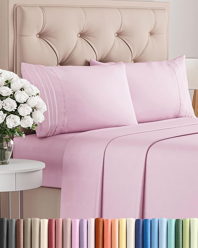 King Size 4 Piece Sheet Set - Comfy Breathable & Cooling Bed Sheets Set - Hotel Luxury Bedding for Women, Men, Kids, Teens, Boys & Girls - Deep Pockets, Soft and Wrinkle Free - Oeko-Tex - Light Pink