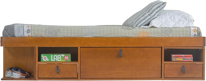 memomad Bali Storage Platform Bed with Drawers (Twin Size, Oak Brown Wood)