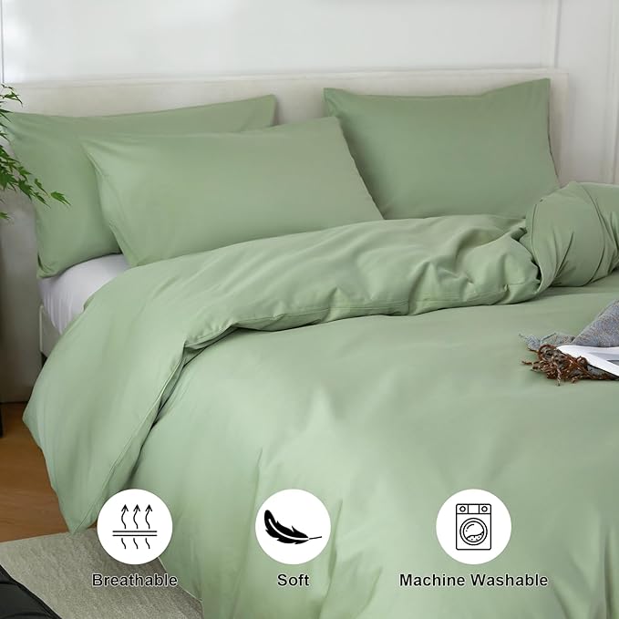 Duvet Cover Queen Size 100% Egyptian Cotton Duvet Cover Set,1600 Thread Count Feel Super Soft Comfortable Chic Lightweight 3 PCs Home Bedding Set (sage Green, 90''x90''