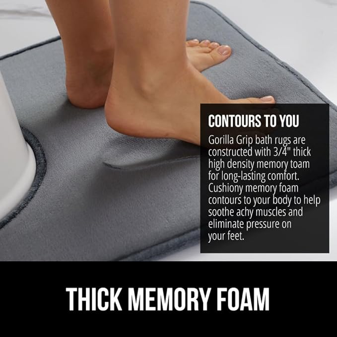 GORILLA GRIP Thick Memory Foam Toilet Rug for Bathroom, Square Shaped Washable, Soft Absorbent Velvet Topside Floor Mats, Machine Wash, Cushioned Luxury Rugs for Bath Room, 22.5x19.5, Graphite Gray