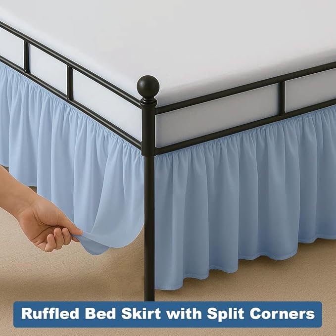 Ruffled Bed Skirt Split Corners with Platform, Tailored Fit Hotel Quality Wrinkle Free Ultra-Soft Microfiber Dust Ruffle, Upto 12 Inch Drop, Full XL, Sky Blue