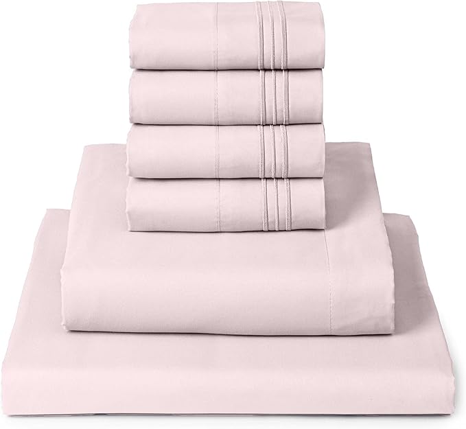 Mellanni Full Sheet Set - 6-Piece Iconic Collection Bedding, (Including 4 Pillowcases), 16-Inch Deep Pocket, Easy Care, Extra Soft, Cooling Sheets, Brushed Microfiber - Blush Pink