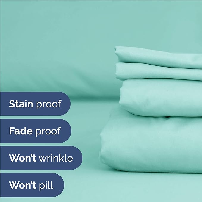 Full 6 Piece Sheet Set - Cooling, Comfy & Breathable - Hotel Luxury Bedding, Includes Fitted Sheet for Women, Men, Kids and Teens - 1 Flat, 1 Fitted Sheet, 4 Pillowcases with Deep Pockets - Spa Blue
