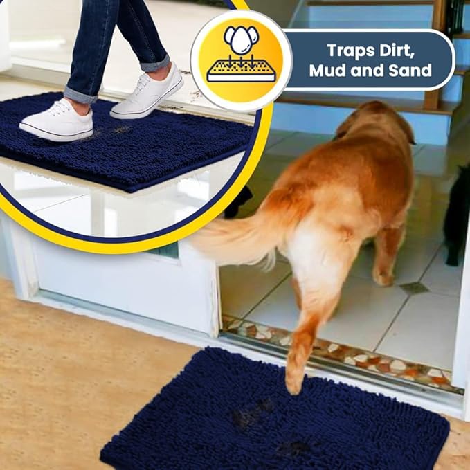 Muddy Mat® | Super Absorbent Door Mat Indoor, Microfiber Quick Dry Chenille Entryway Rug, Non-Slip Front Door Mat, Indoor Mats for Entryway, Machine Washable Pet Rug, Navy Blue XXL 60"X48"