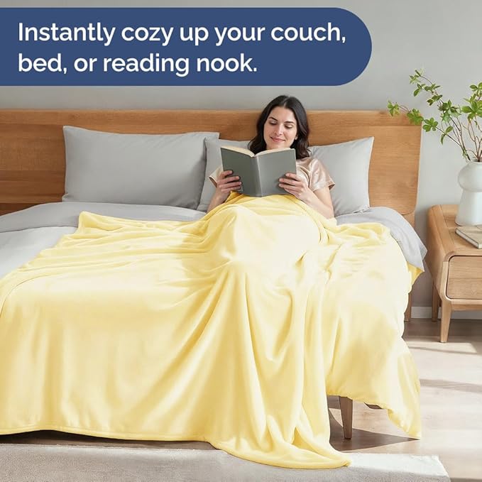Ultra Soft Fleece Blanket Queen Size - Flannel Fleece Luxury Queen Blanket - Lightweight for Couch Bed Chair - Thick, Warm & Breathable - All Season Cozy Fuzzy, Anti-Static Microplush Bedding, Yellow