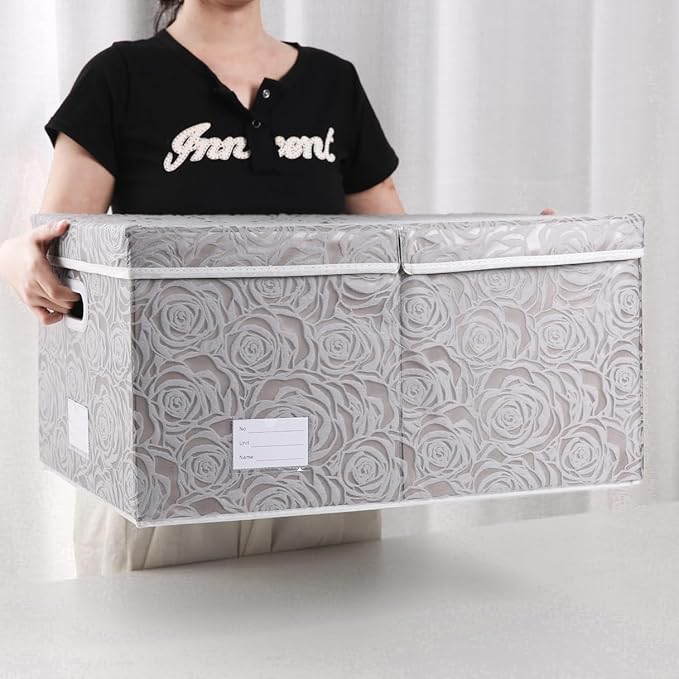 PRANDOM Jumbo Collapsible Storage Cubes with Lids Fabric Decorative Storage Bins Boxes Organizer Baskets with Cover Handles for Bedroom Closet Living Room 23.2x15.7x11.8 Inch 3 Pack