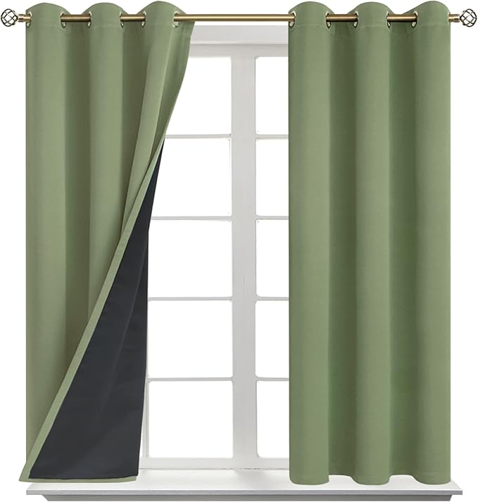 BGment Short 100% Blackout Curtains for Bedroom, Thermal Insulated Energy Efficiency Noise Reducing Grommet Curtains 54 Inch Length with Liner for Small Window 2 Panels Each 42 Inch Wide, Grass Green