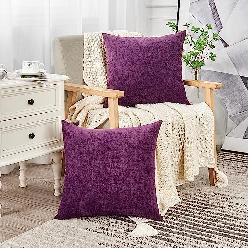 GAWAMAY Purple Chenille Throw Pillow Covers 20x20 Set of 2 - Image 3