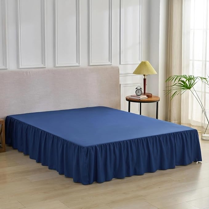 Bed Skirt Full Size Ruffled Bed Skirt with Split Corners, Full Bed Skirts 18 Inch Drop with Platform, 18'' Full, Navy Blue