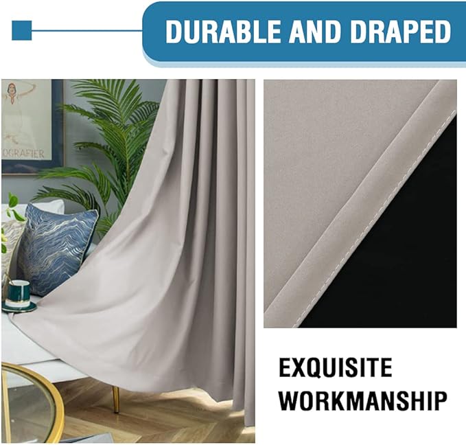 H.VERSAILTEX 100% Blackout Curtains for Bedroom Thermal Insulated Blackout Curtains 84 Inches Long Rod Pocket Window Drapes for Living Room with Black Liner 2 Panels Set, Warm Taupe