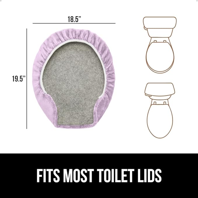 GORILLA GRIP Thick Memory Foam Bathroom Toilet Lid Seat Cover, Soft Velvet Topside, Machine Wash, Plush Cushioned Covers Fits Most Size Lids, Decorative Bath Room Accessories, 19.5x18.5, Light Purple