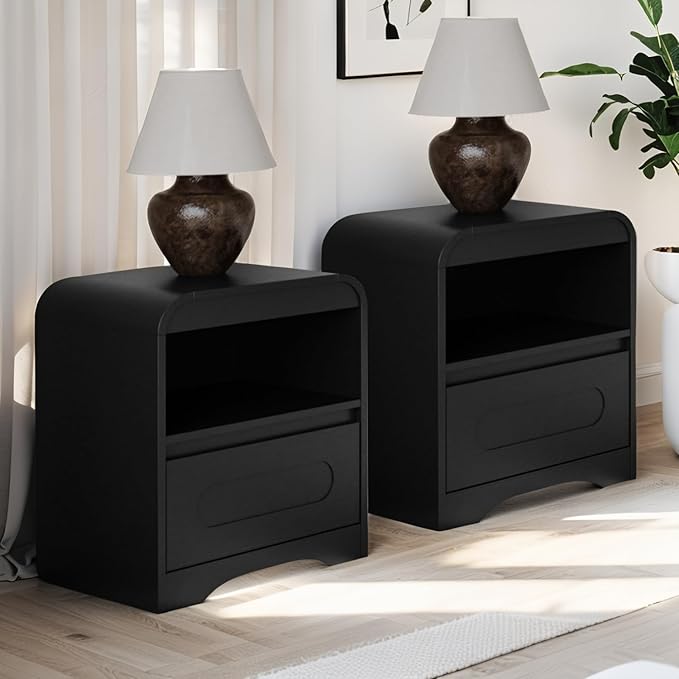 3 Piece Bedroom Set, Dresser and Nightstand Sets for Bedroom, Wood 6 Drawer Dresser & Night Stand Set of 2, Tall Chest of Drawers Modern Storage Cabinet Bedroom Furniture Set, Black