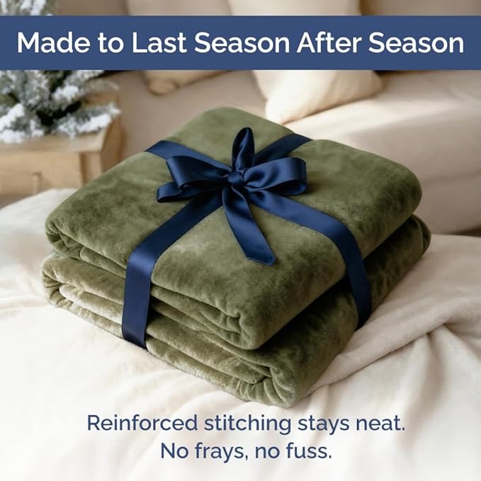 Ultra Soft Fleece Blanket Throw Size - Flannel Fleece Luxury Throw Blanket - Lightweight for Couch Bed Chair - Thick, Warm & Breathable - All Season Cozy Fuzzy, Anti-Static Microplush Bedding, Olive