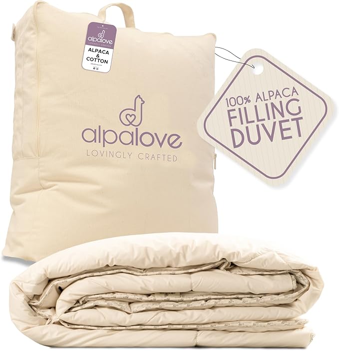Queen Lightweight 100% Fine Alpaca Duvet - Premium Cotton Cover, 2,89 lb Filling, Ideal for Summer, Breathable & Temperature -Regulating, 92 x 94 inches