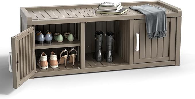 ROJIK Shoe Cabinet Waterproof UV-Resistant,Storage Bench Indoor Outdoor with Adjustable Shelves,for Entryway Bedroom,Hallway,Living Room(2 Door,Grey)
