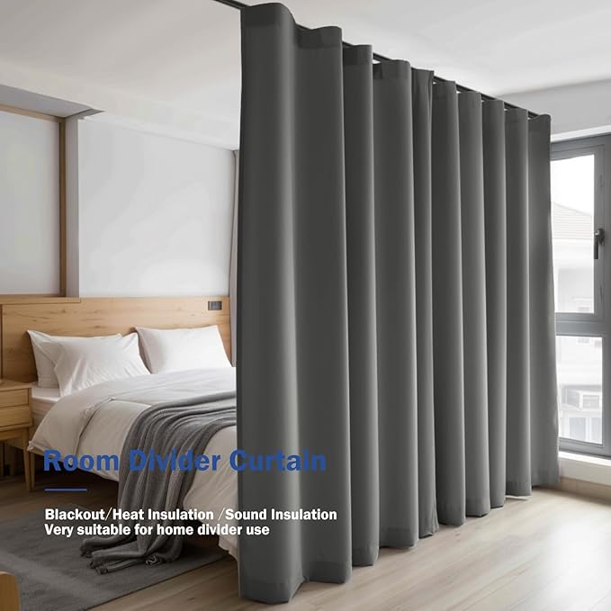 Room Divider Blackout Curtain Track Curtains Wall Dividers Panels Screen for Living Rooms Bedroom Office Privacy Partition Separation, W180 × L84 Inch,1 Panel, Grey