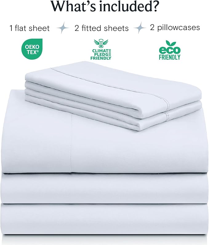 LuxClub 5 PC Sheet Set Bed Sheets Deep Pockets 16" Eco Friendly Wrinkle Free Cooling Machine Washable Hotel Bedding Silky Soft - Baby Blue Split King