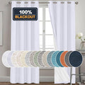 PrinceDeco Linen Texture Curtains for Bedroom Solid 100% Blackout Thermal Insulated with White Liner Room Darkening Curtains/Draperies for Living Room Nursery, Pearl White, 2 Pieces, W52 x L84