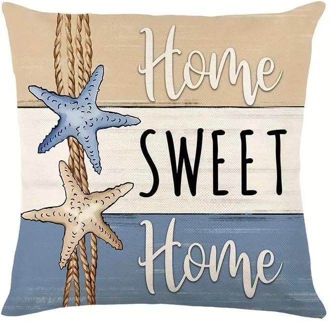 Beach Theme Throw Pillow Covers, 18x18 inches, Coastal Seashell and Starfish - Image 2