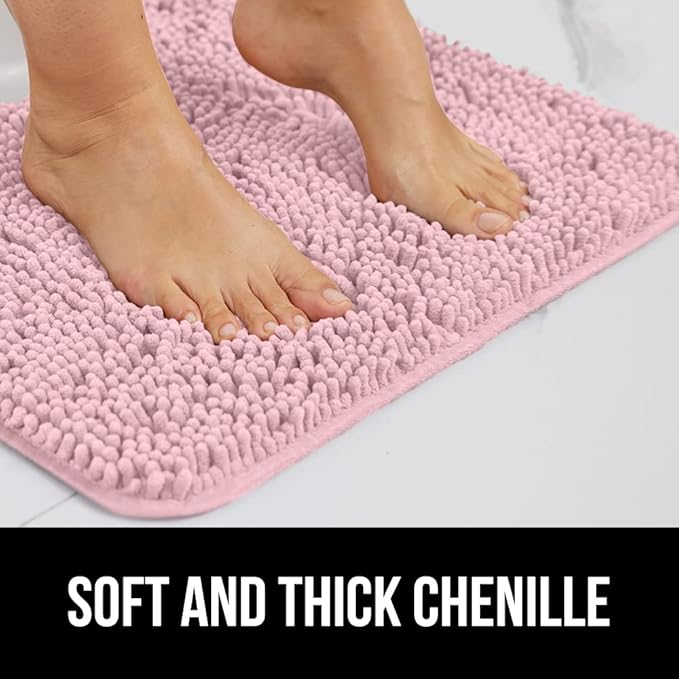 GORILLA GRIP Bathroom Rug Sets, Soft Chenille 2 Piece Area Rugs Set, Toilet Base Mat and 30x20 Carpet, Absorbent Microfiber Washable Mats Dry Quickly, Home Décor and Bath Room Accessories, Lt Pink
