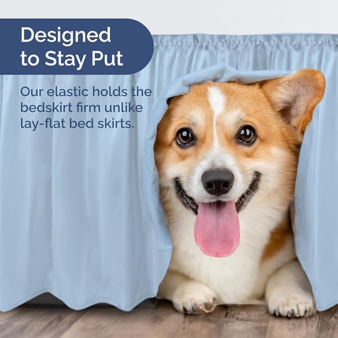 Wrap Around Dust Ruffle Bed Skirt - Light Blue - for King Size Beds with 18 Inch Drop - Elastic Strap - Adjustable Pleated Bedskirt with Brushed Fabric and Wrinkle Free - for Women, Men, Kids & Teens