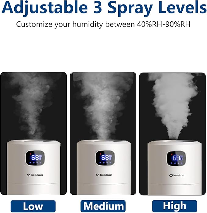 Large Humidifiers for Bedroom, 9L/2.5Gal Ultrasonic Cool Mist, Top Fill Easy Clean with 350ML/H Mist Speed, Quiet, Suitable for Kids Room Plant Yoga Office Study Room Living (White, Round)