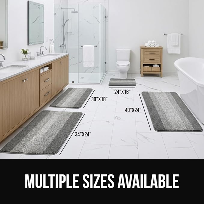 GORILLA GRIP Ultra Soft Plush Bathroom Rugs with Rubber Backing Set of 2, Absorbent Quick Dry Bath Mat, Machine Washable Shower Mats, Home Décor Accessories Bathmat Rug, 24x16 and 30x18 Ivory