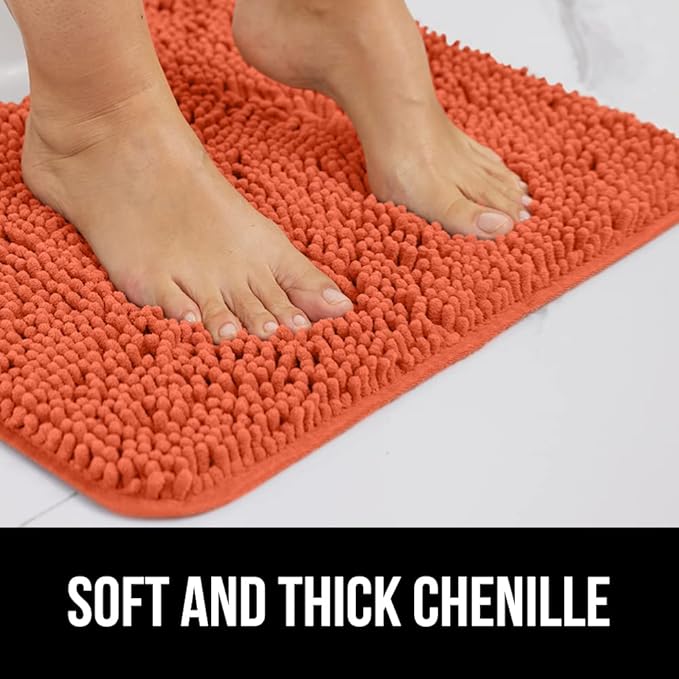 GORILLA GRIP Bathroom Rug Sets, Soft Chenille 2 Piece Area Rugs Set, Toilet Base Mat and 30x20 Carpet, Absorbent Microfiber Washable Mats Dry Quickly, Home Décor and Bath Room Accessories, Coral