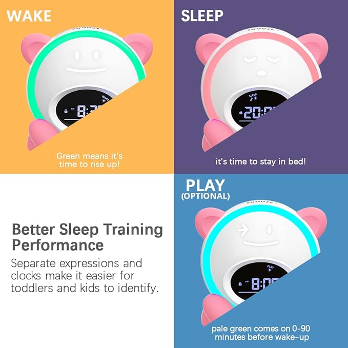 OK to Wake Clock for Kids, Sleep Training Clock with Night Light and Sound Machine, Kids Alarm Clock for Bedrooms (Pink)