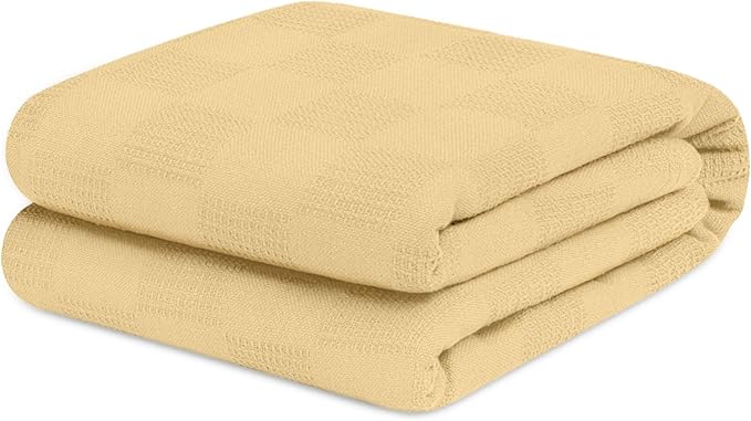 Avalon Bedding 100% Cotton Blanket Twin Size Thermal Blanket (72"x90") - Perfect Cotton Blankets Twin Size for Layering Bed in Any Season - Cotton Blankets for Bed (Beige)