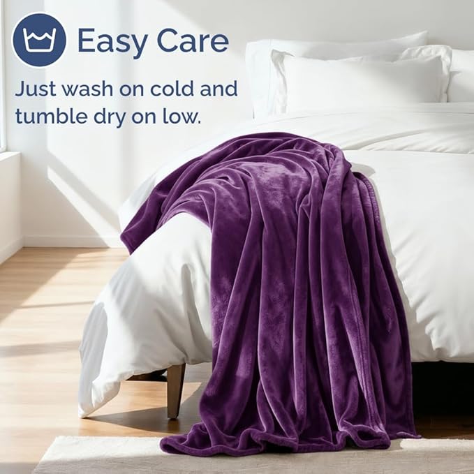 Ultra Soft Fleece Blanket Throw Size - Flannel Fleece Luxury Throw Blanket - Lightweight for Couch Bed Chair - Thick, Warm and Breathable - All Season Cozy Anti-Static Microplush Bedding, Purple