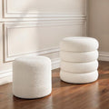 Round Set of 2 Sherpa Storage Ottoman Stool Boucle Vanity Stool Footstool with Removeable lid Load up to 440 lbs for Livingroom Bedroom White UASND68W