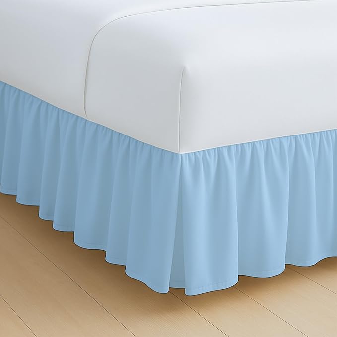 Rajlinen Ruffled Bed Skirt Twin XL, 14 Inch Drop Dust Ruffle with Split Corners, 100% Microfiber Bedskirt with Platform, Three-Sided Coverage Ruffled Gathering Design, Light Blue