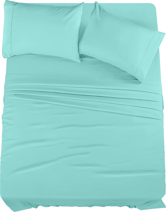 Utopia Bedding Queen Sheet Set – 4 Piece Bed Sheets for Queen Size Bed, Soft and Breathable Microfiber, Includes 1 Fitted Sheet, 1 Flat Sheet and 2 Pillowcases (Spa Blue)