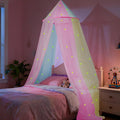 Rainbow Bed Canopy for Girls with Glowing Stars, Colorful Princess Canopy Bed Curtains for Twin, Full, and Queen Sizes,Mosquito Netting for Baby Crib,Ceiling Tent for Kids Bedroom Decor