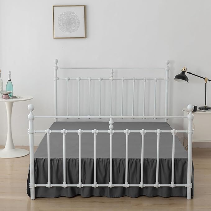 Bed Skirt King Size Ruffled Bed Skirts with Split Corners, 14 Inch Drop Dust Ruffle Bed Skirt with Platform, Dark Grey,14'' King