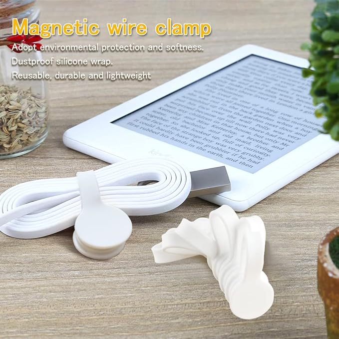 Viaky 6PCS Silicone Cable Straps Reusable Twist Noticeboard Fridge Magnets Ties Earbuds Cord Winder Wrap Bookmark Clips Wire Organizer In Office, Home, School, Kitchen (White)