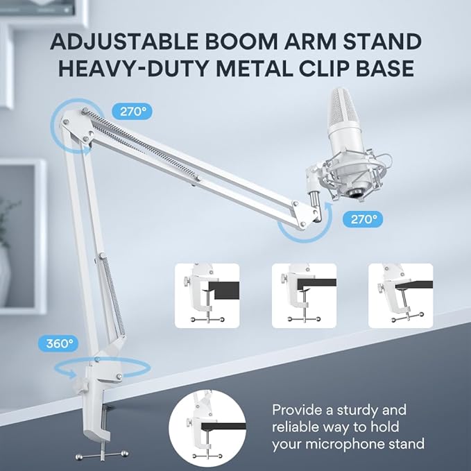 MAONO USB Microphone, 192kHz/24bit Plug & Play PC Computer Podcast Condenser Cardioid Metal Mic Kit with Professional Sound Chipset for Recording, Gaming, Singing, YouTube, AU-A04 White