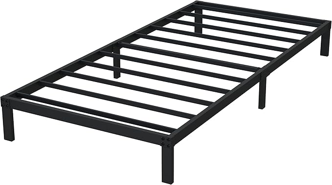 Narrow Twin Bed Frame 9 Inch Heavy Duty Low Profile Metal Platform No Box Spring Needed Mattress Foundation, Easy to Assembly, Noise Free, Black