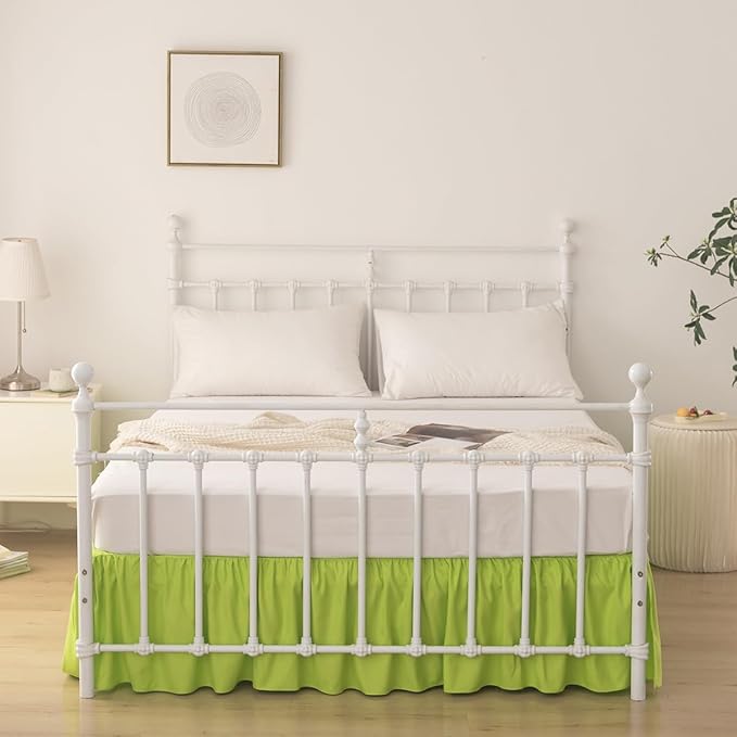Bed Skirt Queen Size Ruffled Bed Skirt with Split Corners, 18 Inch Drop Dust Ruffle Bed Skirts with Platform, Gathered Style, 100% Microfiber, Lime