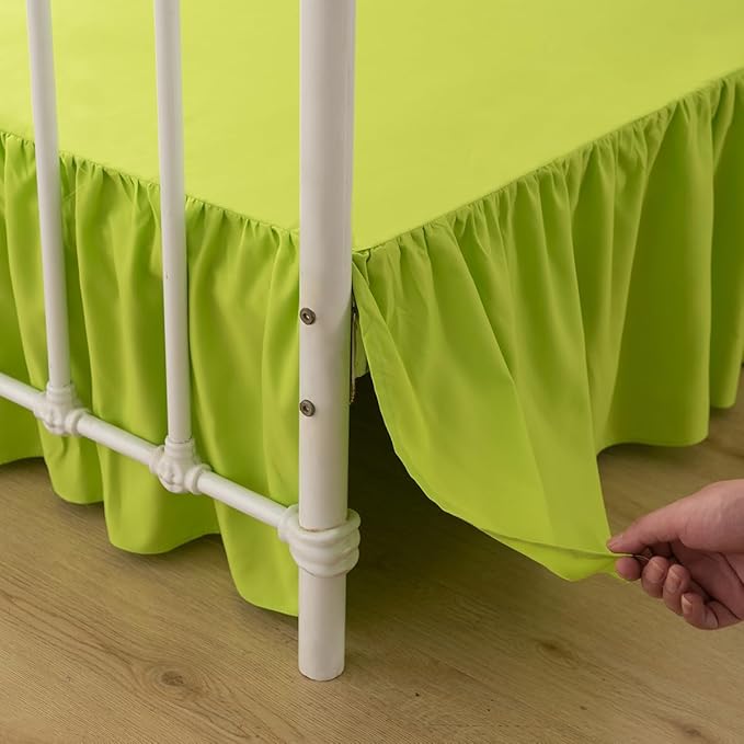 Bed Skirt King Size Ruffled Bed Skirt with Split Corners, 14 Inch Drop Dust Ruffle Bed Skirts with Platform, Gathered Style, 100% Microfiber, Lime
