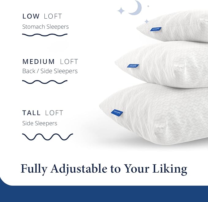Cosy House Collection 2-Pack Luxury Rayon Derived from Bamboo Shredded Memory Foam Pillow - Adjustable & Removable Fill - Cool & Breathable Cover with Zipper for Side, Back, & Stomach Sleepers (King)