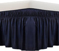 MEILA Wrap Around Bed Skirt Three Fabric Sides Elastic Dust Ruffled 24 Inch Tailored Drop,Easy to Install Fade Resistant-Navy Blue, Twin/Full