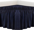 MEILA Wrap Around Bed Skirt Three Fabric Sides Elastic Dust Ruffled 14 Inch Tailored Drop,Easy to Install Fade Resistant-Navy Blue, Twin/Full