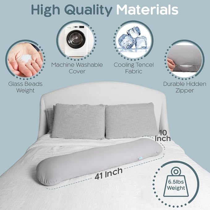 Weighted Body Pillow 6.5lbs - Weighted Pillow for Deeper Sleep (41" x 10") - Cooling Body Pillows for Adults, Full Body Pillow for Sleeping, Side Sleeper Body Pillow with Cover