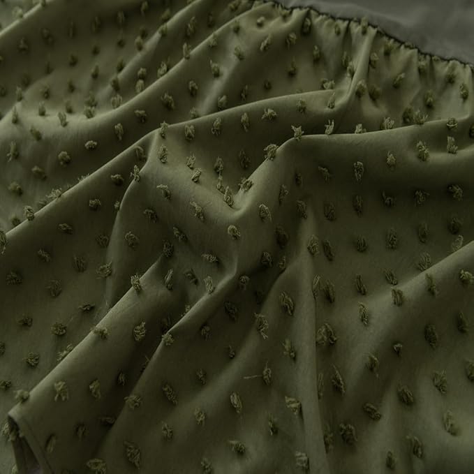 Tufted Dot Bed Skirt King Size Ruffled Bed Skirt with Split Corners, 18 Inch Drop Dust Ruffle Bed Skirts with Platform, Olive Green
