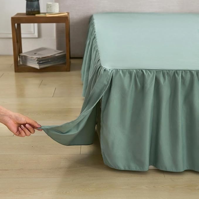 Bed Skirt Queen Size Ruffled Bed Skirt with Split Corners, Queen Bed Skirts 14 Inch Drop with Platform, 14'' Queen, Sage Green