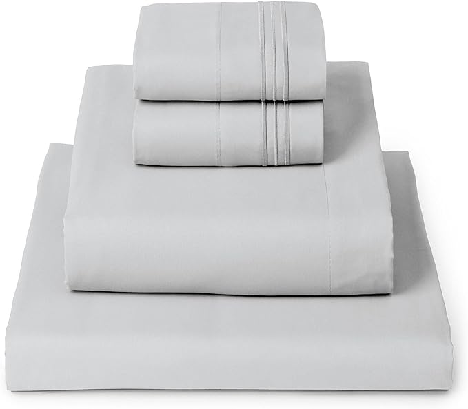 Mellanni Twin Sheet Set - 4-Piece Iconic Collection Bedding, (Including 2 Pillowcases), 16-Inch Deep Pocket, Easy Care, Extra Soft, Cooling Sheets, Brushed Microfiber - Light Gray