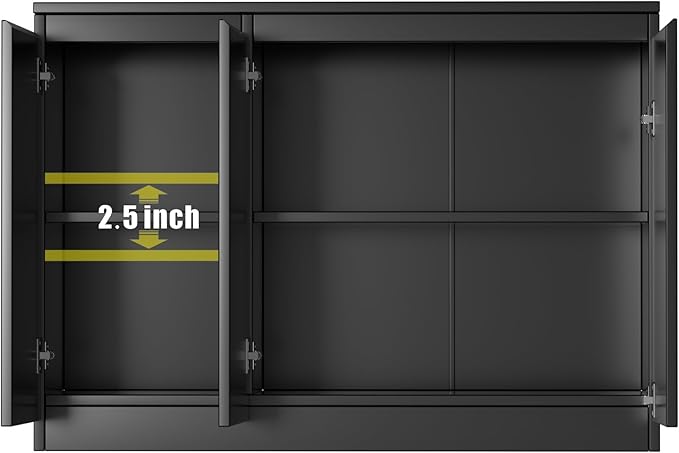 Black Buffet Storage Cabinet with 3 Door, 43" W Coffee Bar Cabinet, Kitchen Buffet Sideboard for Living Room, Kitchen, 43.3" W x 31.5" H