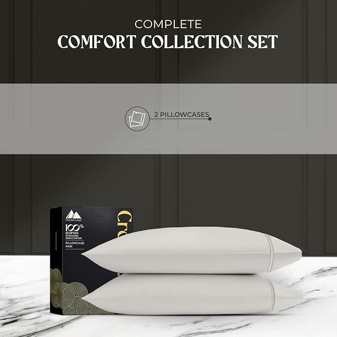 Mayfair Linen 100% Egyptian Cotton King Pillow Cases Set of 2 - Luxury 2000 Series King Size Pillowcases, Soft Cooling Breathable, Envelope Closure Hotel Quality Pillowcase (21 x 41, Light Grey)